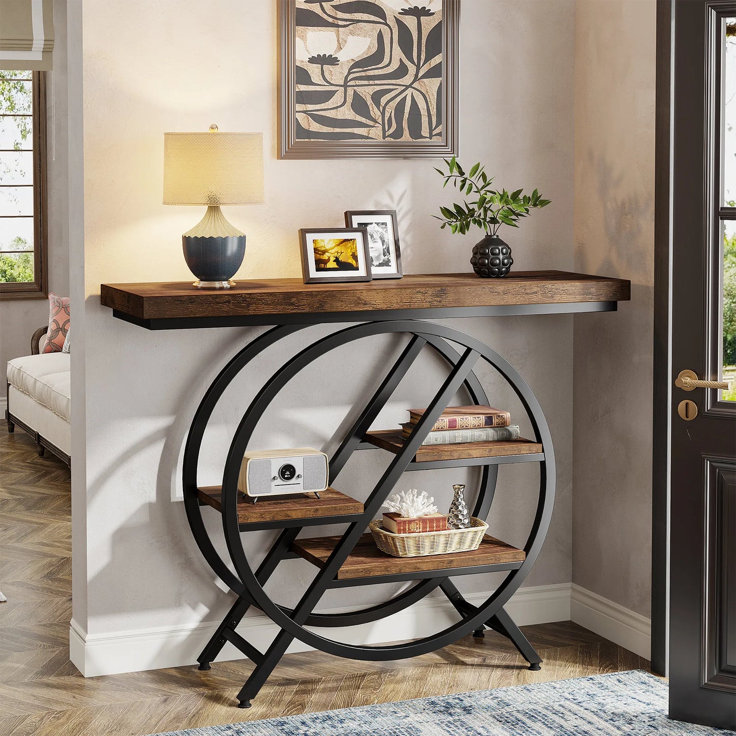 Industrial Console Table For Narrow Entryway Hallway Thick Top