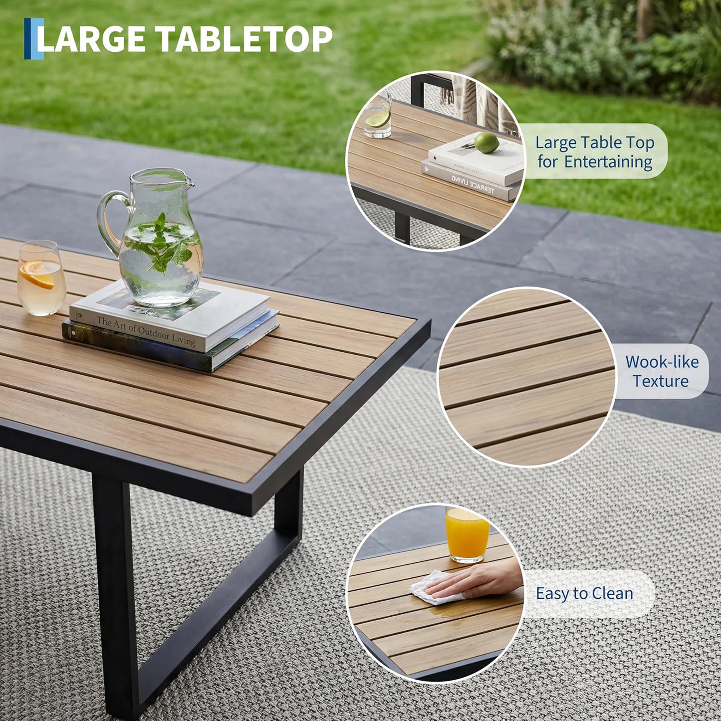 Modern Outdoor Patio Furniture Set With Cushioned Sofa Coffee Table