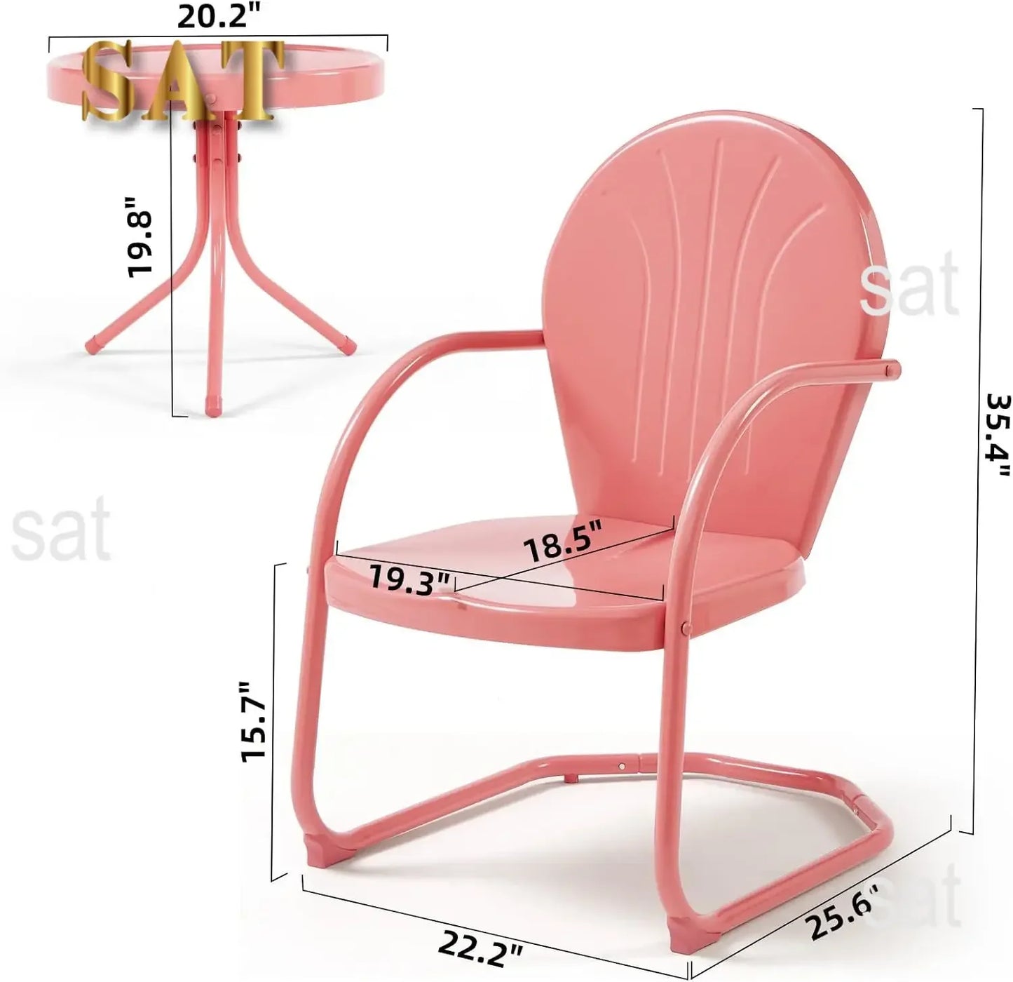 Outdoor Retro Metal Lawn Chair Set With Round Side Table