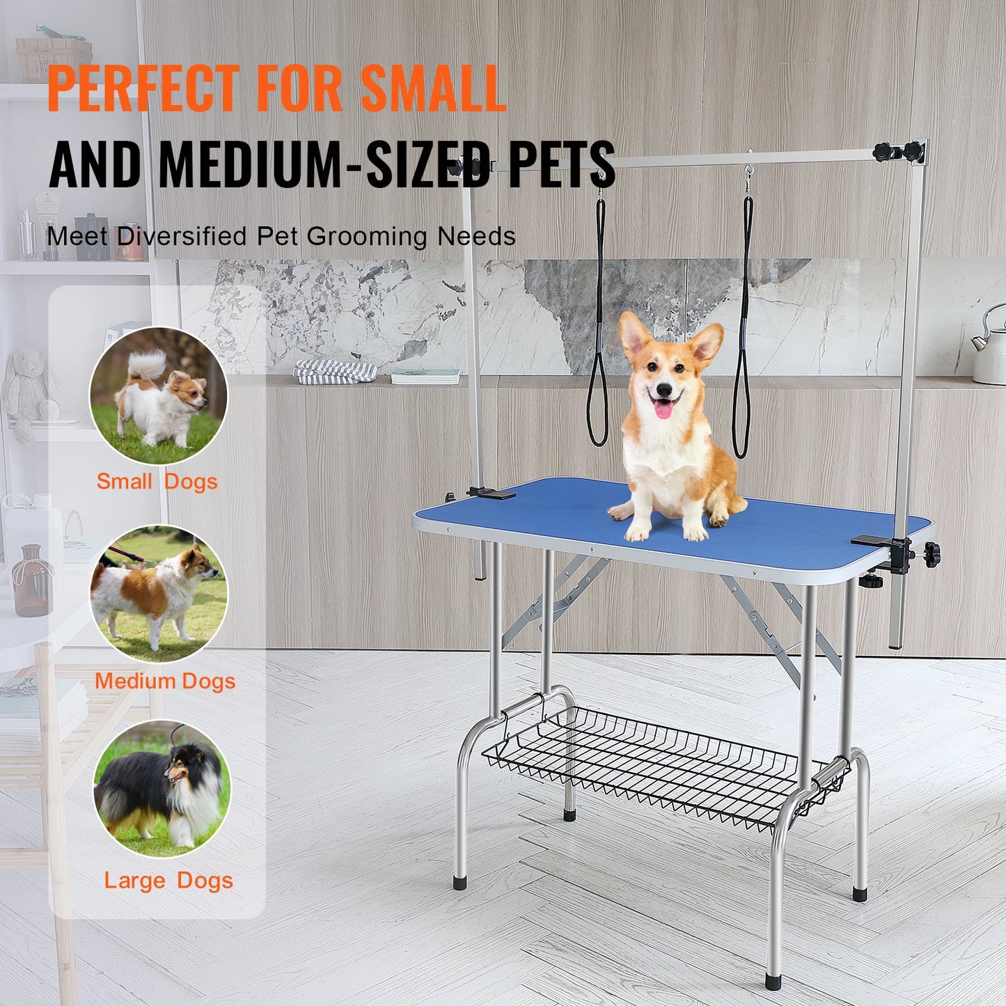 SucceBuy Foldable Pet Grooming Table with Two Arms and Clamp