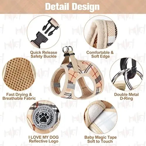 Reflective Pet Harness Set With Leash For Safe Walks