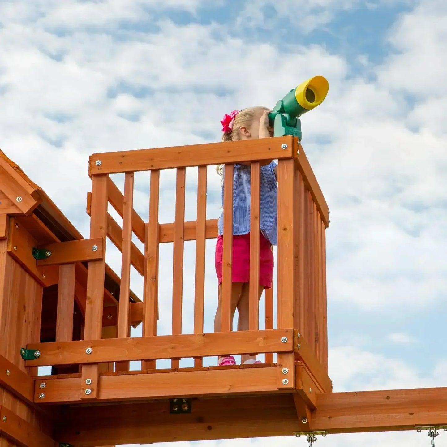 Cedar Wood Swing Set With Wave Slide And Clubhouse Adventure