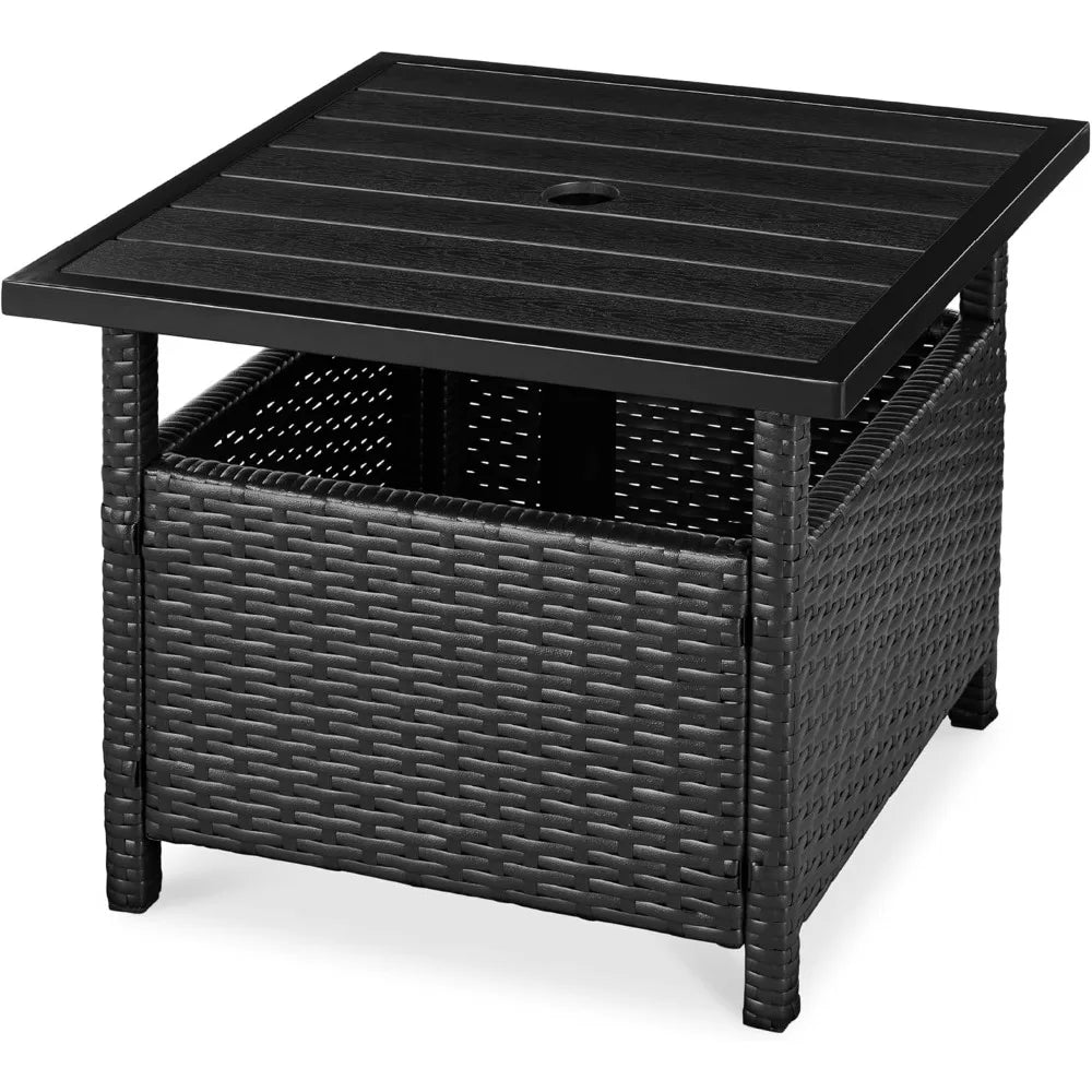 Wicker Outdoor Side Table With Umbrella Hole UV-Resistant