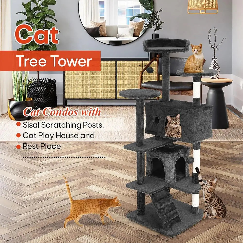 Indoor Cat Tree With Dangling Ball And Scratching Posts