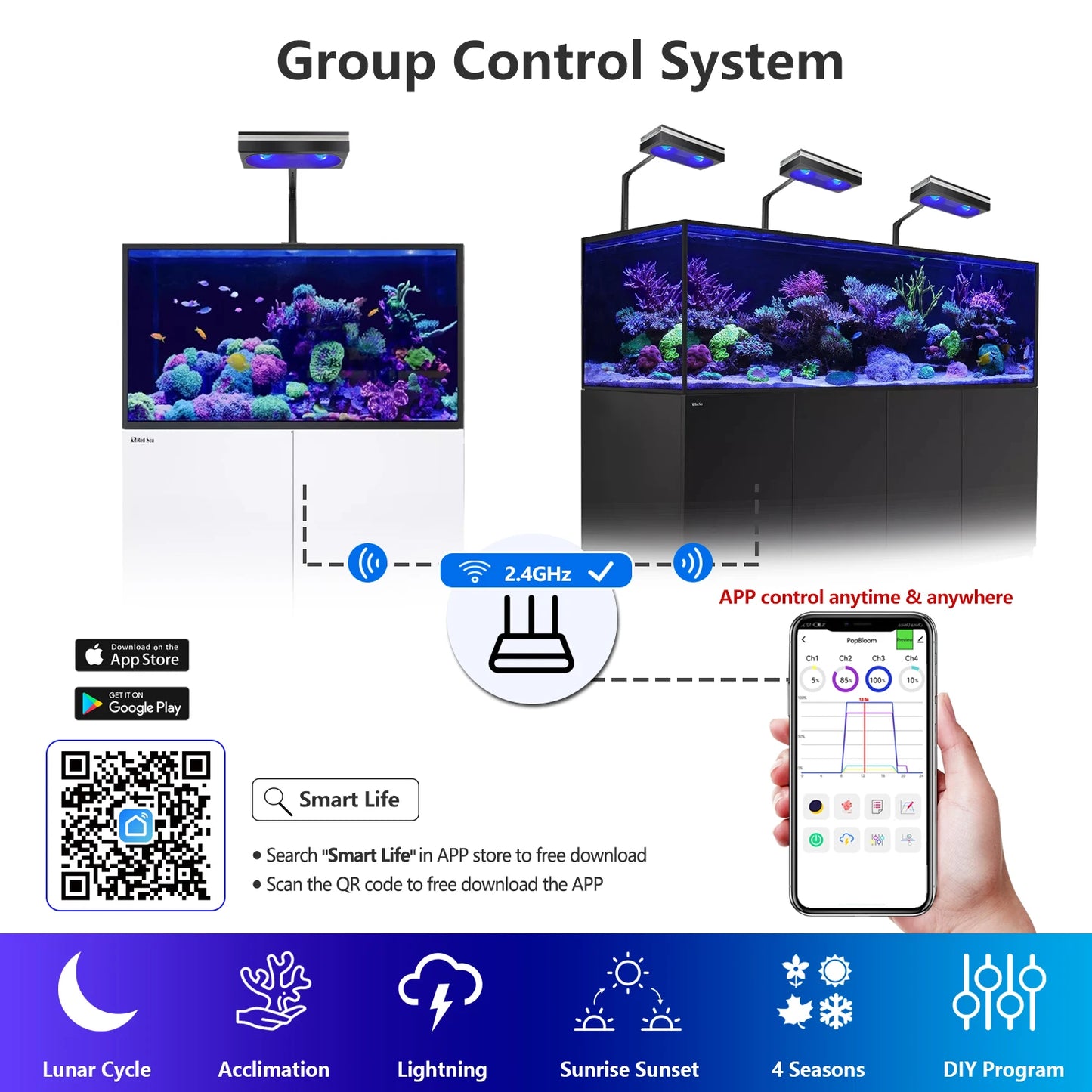 PopBloom WiFi Reef Aquarium Light For Coral SPS And LPS