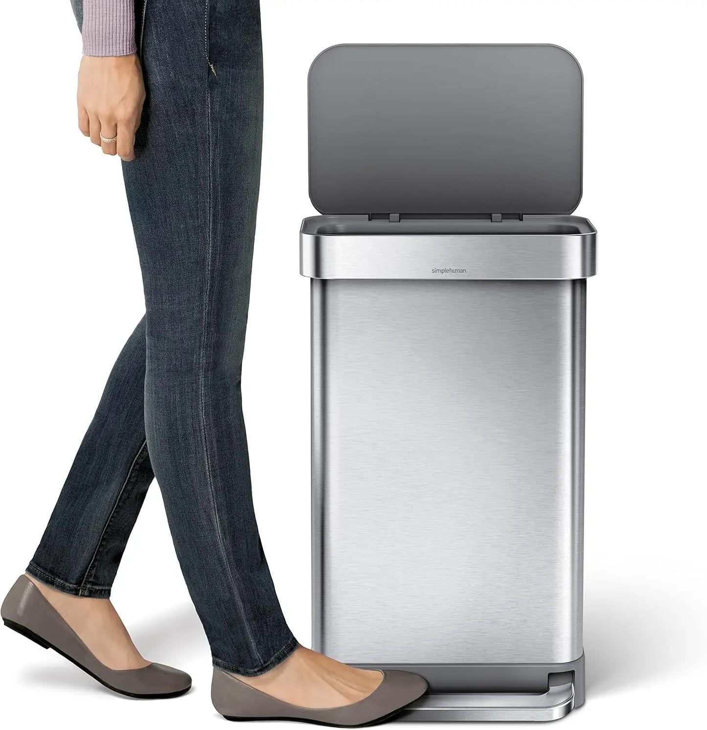 Hands Free Kitchen Step Trash Can With Soft Close Lid