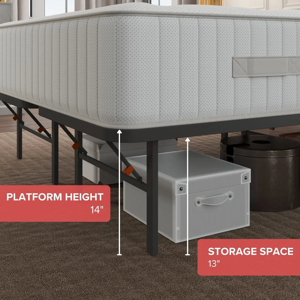 Sturdy Steel Platform Bed Frame With Foldable Storage Easy Assembly