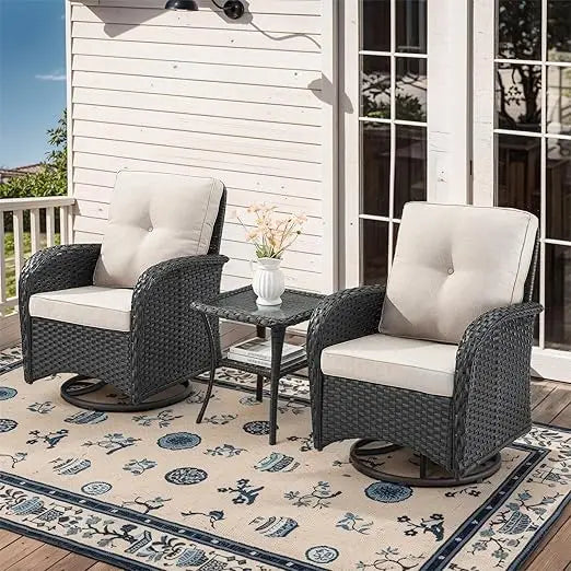 Outdoor Swivel Glider Wicker Chair with Cushions for Comfort