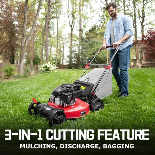 Gas Powered 3-In-1 Push Lawn Mower With Bagging System