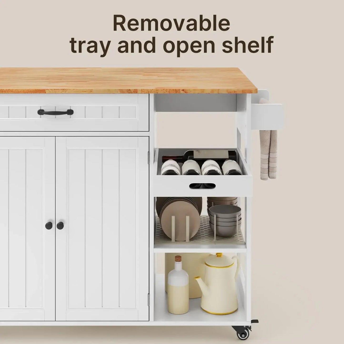 Update Kitchen Island Cart With Storage And Foldable Drop Leaf