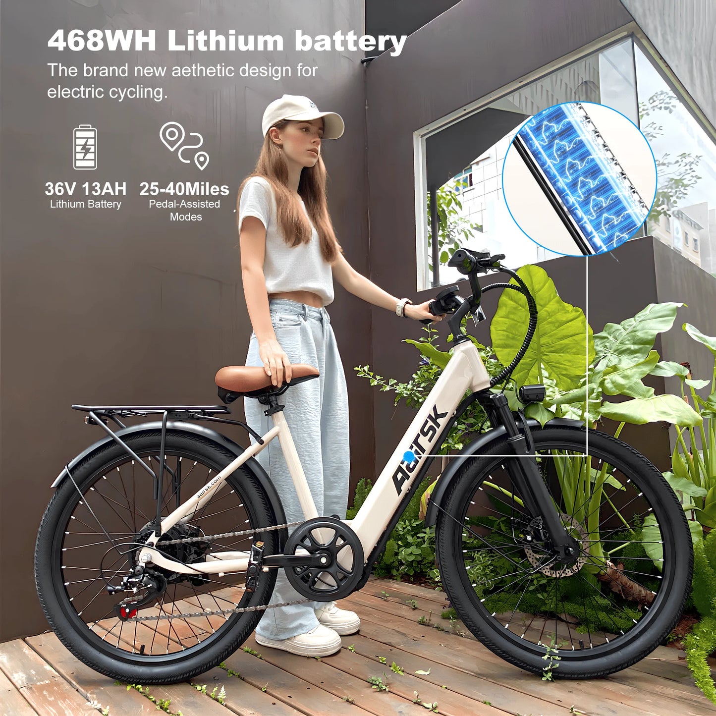 Electric Bike Adults 40Miles 23MPH Commuting Electric Mountain Bike 468Wh Lithium Battery,7-Speed,24" Tire Front Fork Suspensio