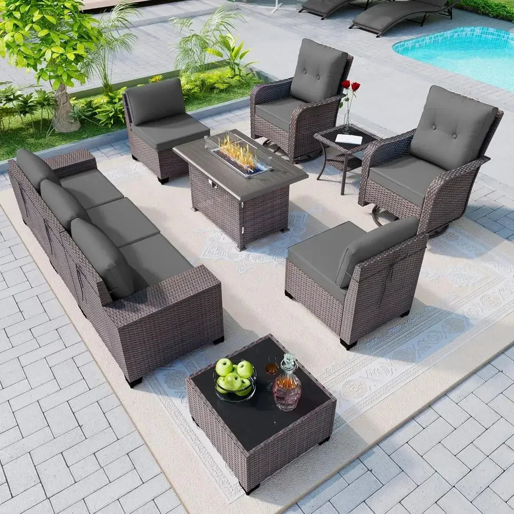 10-Piece Outdoor Patio Furniture Set With Fire Pit Table And Sofas