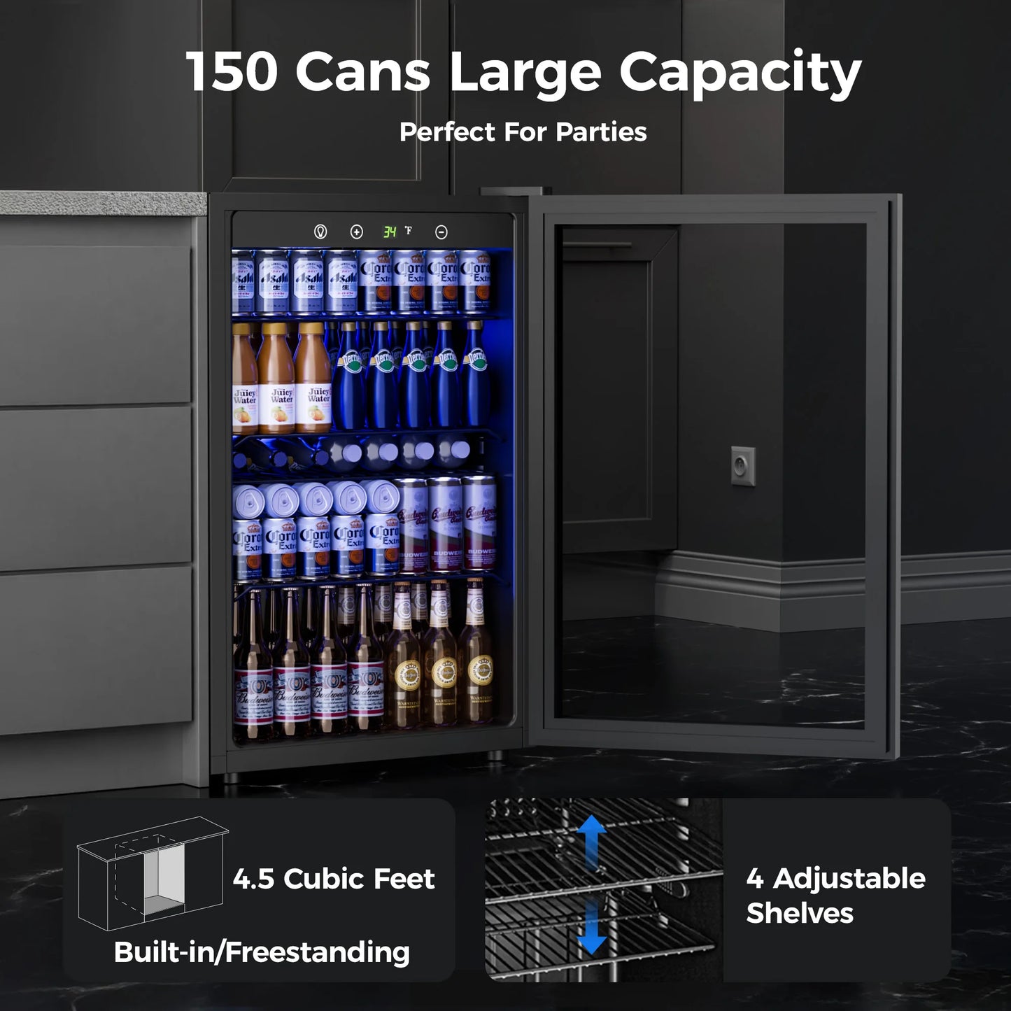 Digital Beverage Refrigerator With Adjustable Temperature For Home Bar