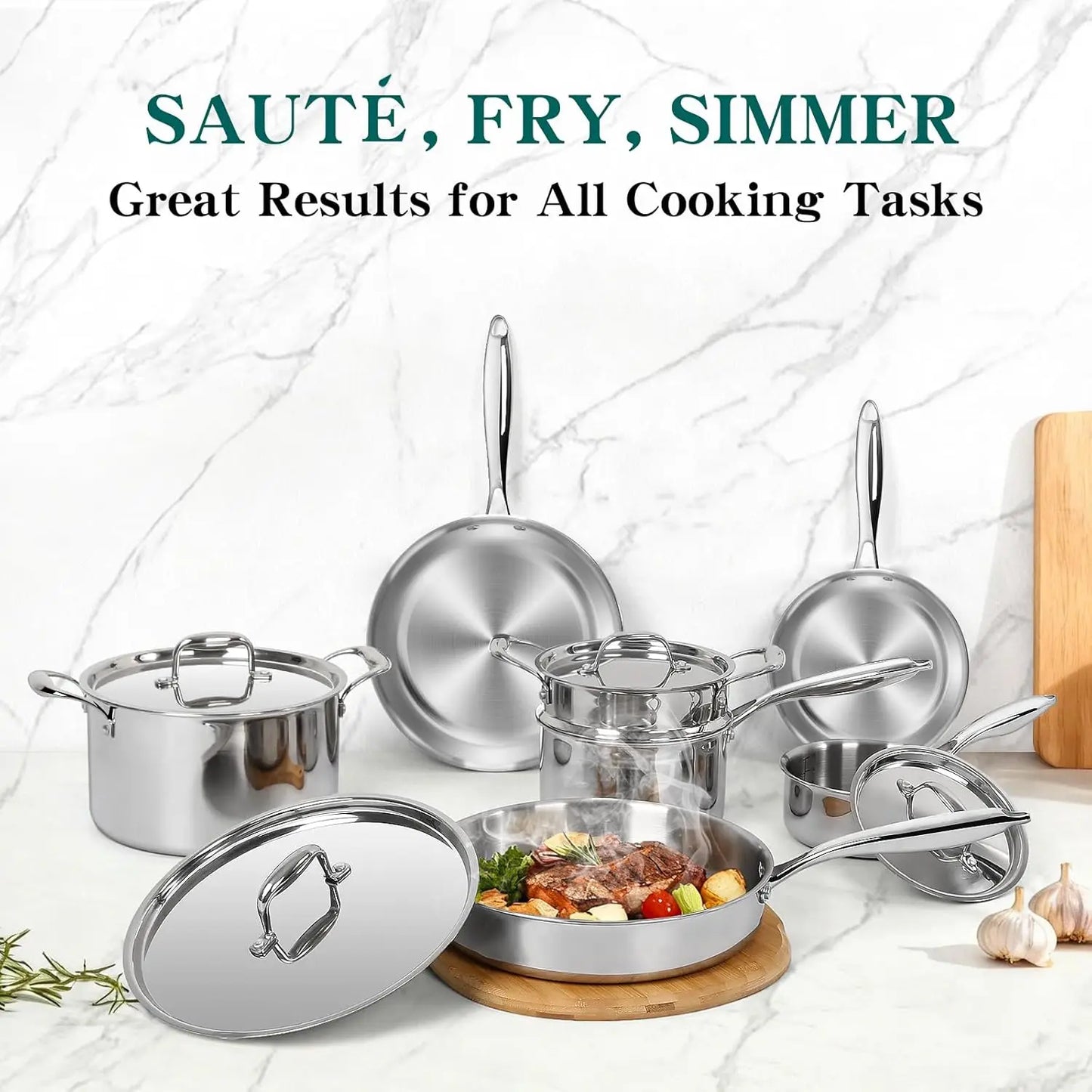 Pots And Pans Set Stainless Steel Cookware Induction Compatible Oven Safe