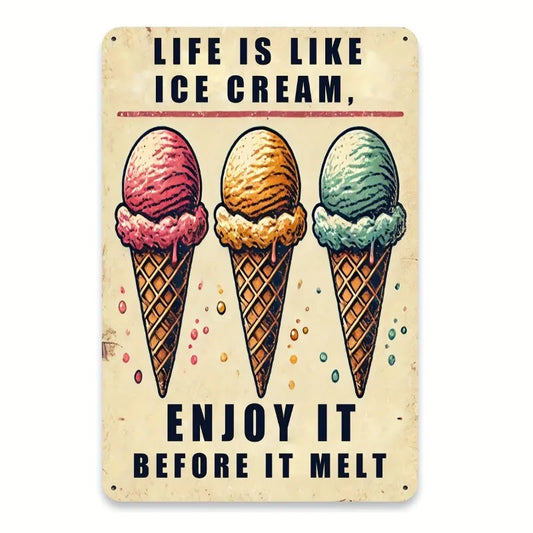 Vintage Ice Cream Tin Wall Art Waterproof Retro Metal Sign
