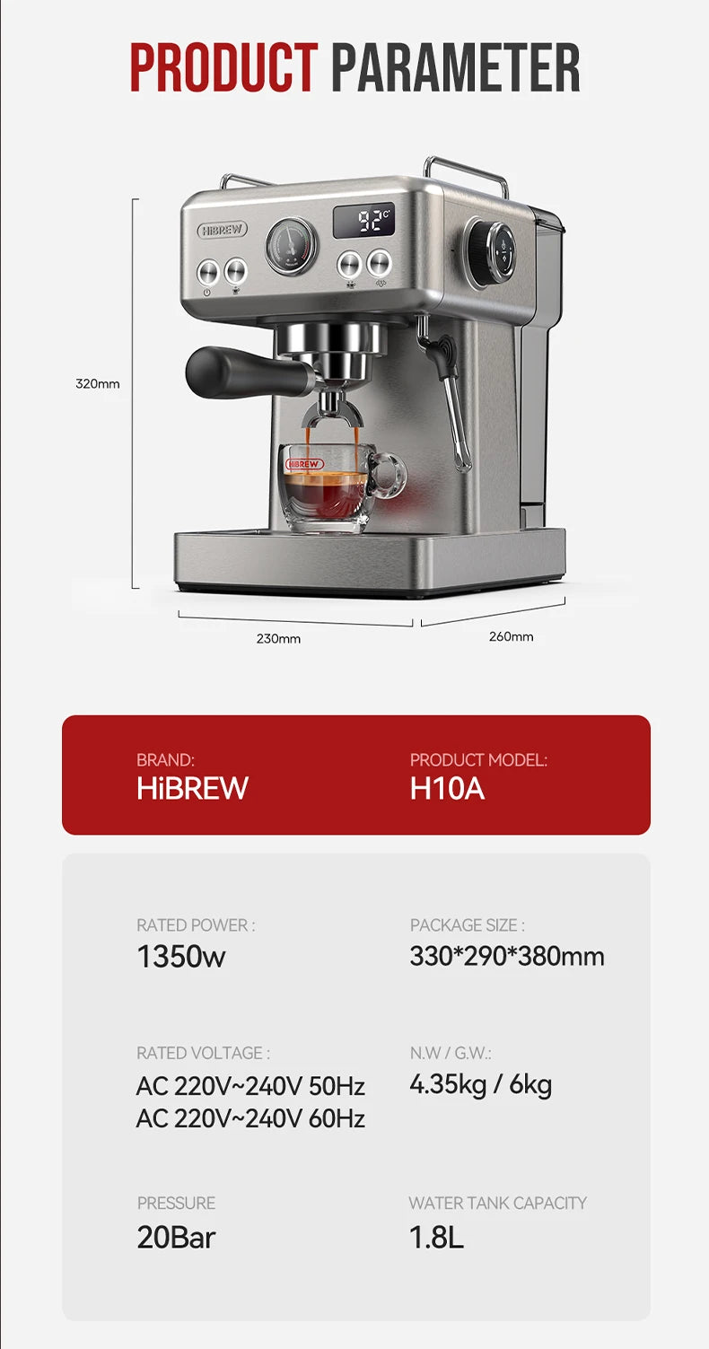 HiBREW H10A 20-Bar Semi-Automatic Espresso Machine