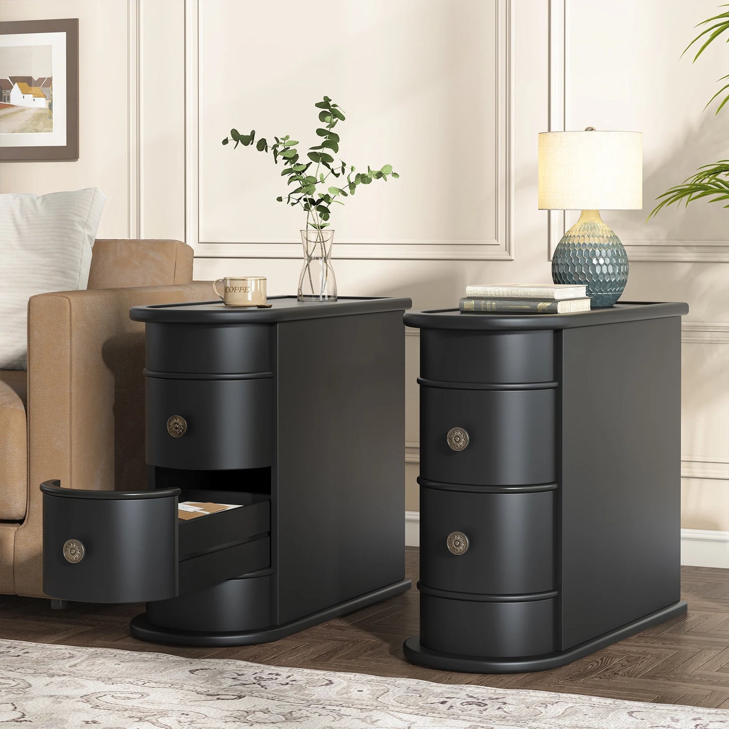 Tribesigns Round Solid Wood End Table With Drawer Nightstand