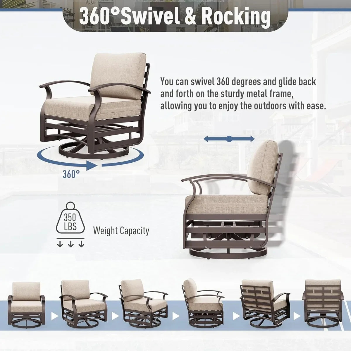 Swivel Rocker Patio Set 3 Piece Aluminum Chairs Glass Table
