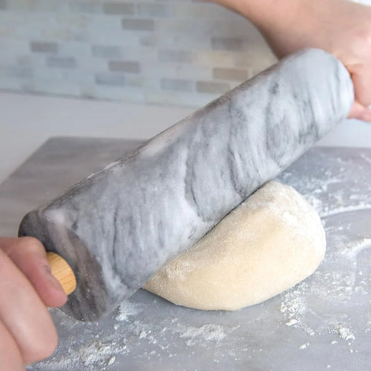 Elegant Marble Rolling Pin With Wooden Cradle Nonstick