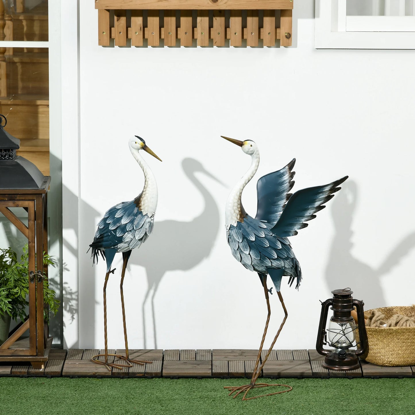 Heron Garden Statue With Stakes Metal Standing Ornament