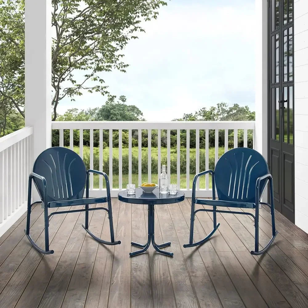 Retro Metal Outdoor Rocking Chair and Side Table Set