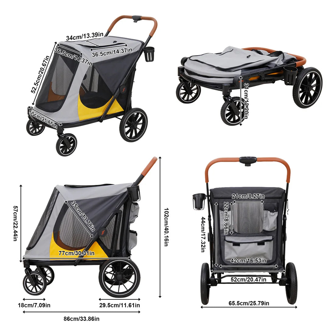Large Dog Stroller – 90 lb Capacity, One-Click Folding, 4-Wheel Pet Jogger