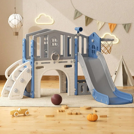 Toddler Outdoor Playset With Slide Climber And Basketball Hoop
