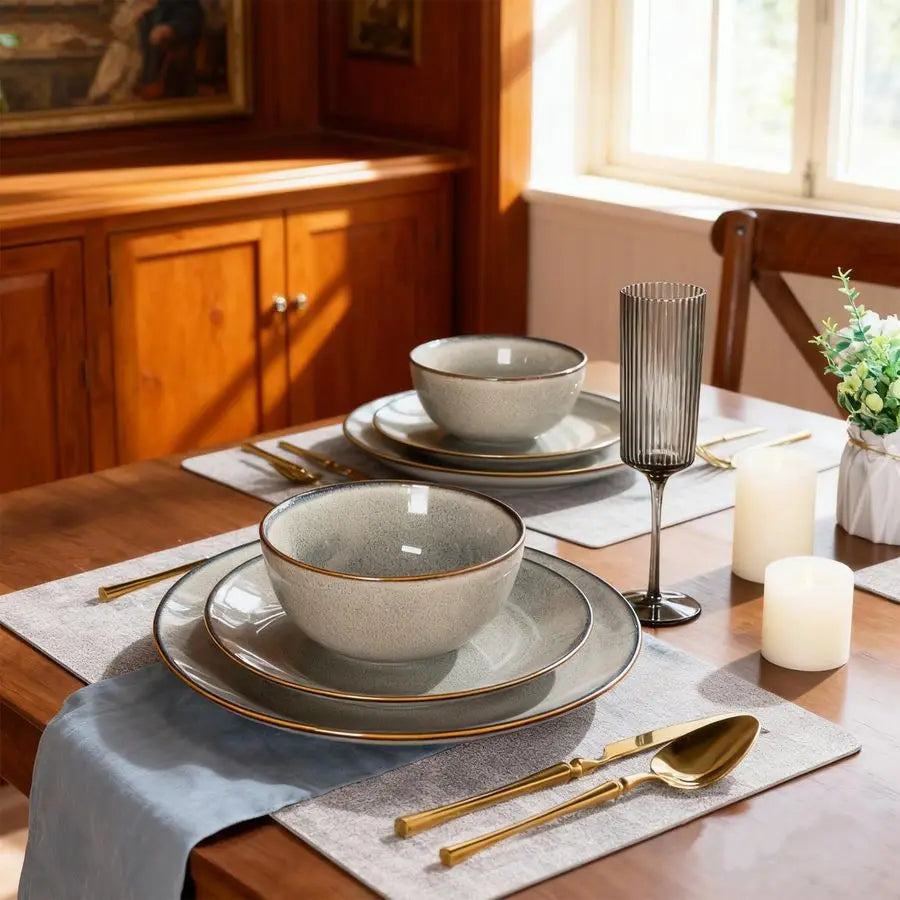 Ceramic Dinnerware Set Stoneware Lead-Free Reactive Glaze Dishwasher Safe