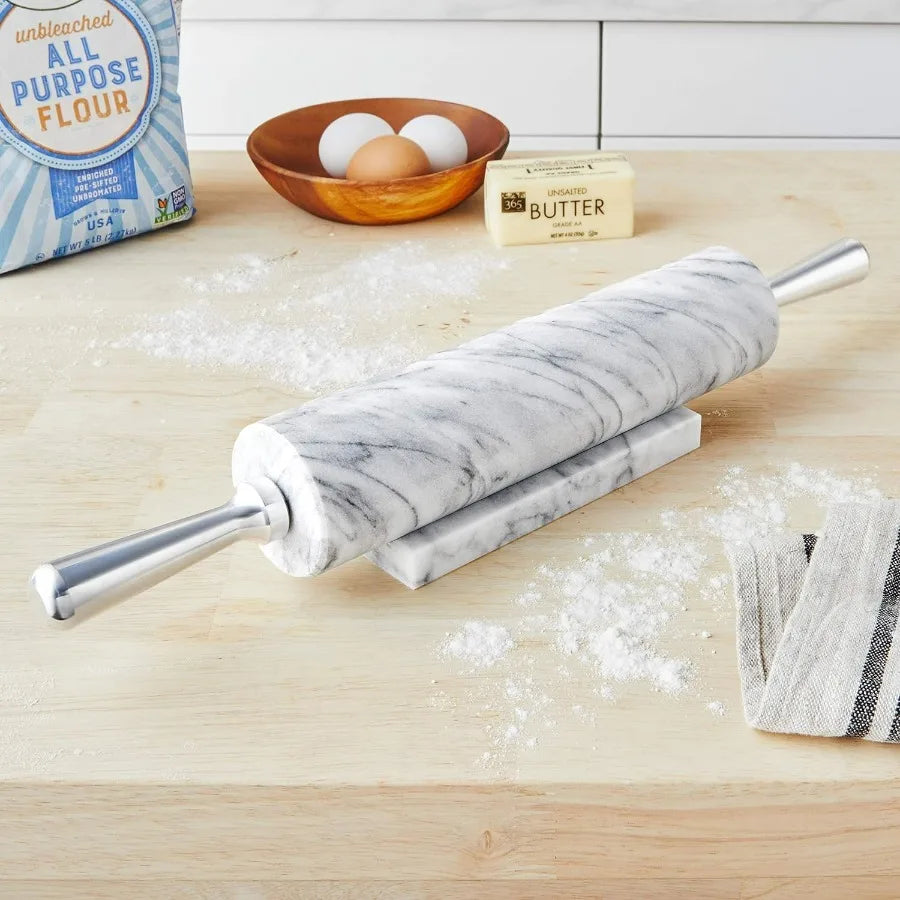 Premium Marble Rolling Pin With Aluminum Handles And Base