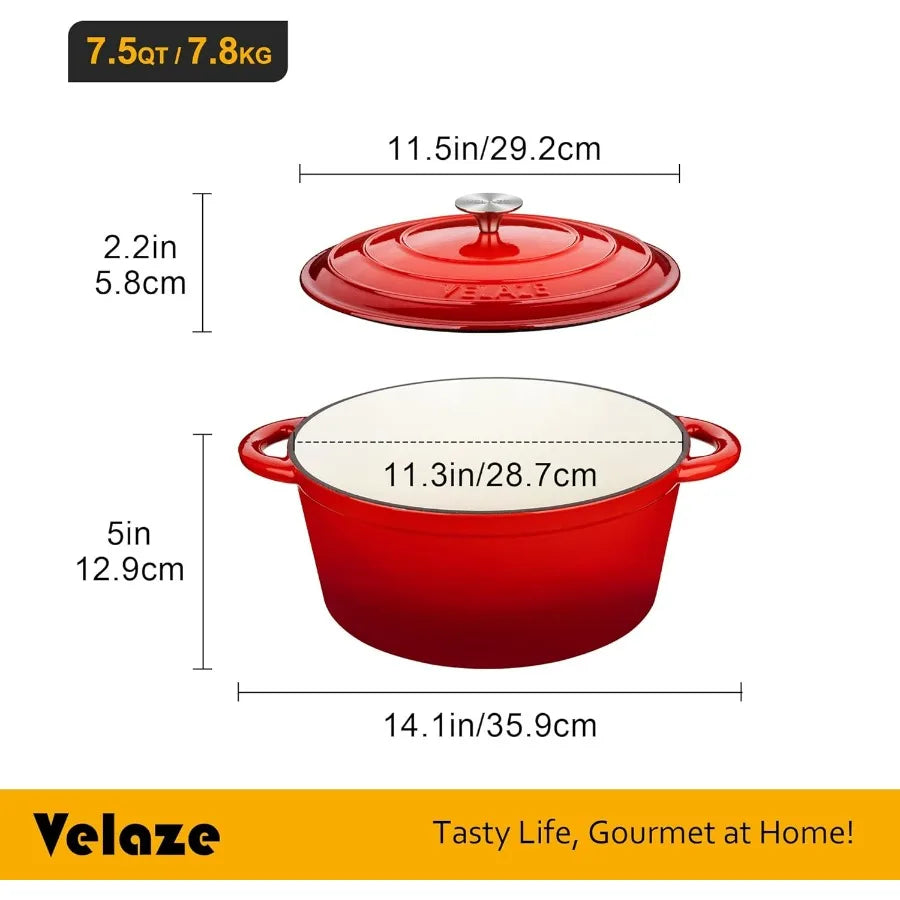 7.5 QT Dutch Oven Pot with Lid, Enameled Cast Iron Dutch Oven with Dual Handles for Sourdough Bread Baking, Cooking, Non-stick E