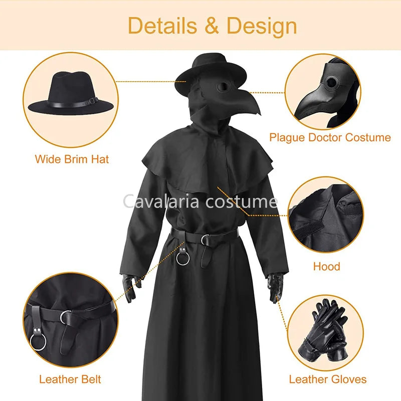 Plague Doctor Cosplay Costume Steampunk Bird Beak Mask