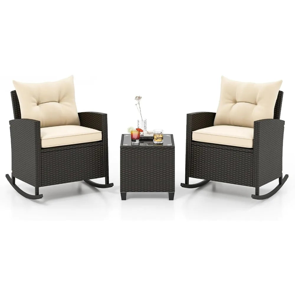 Oralner Outdoor 3 Piece Wicker Patio Set With Table