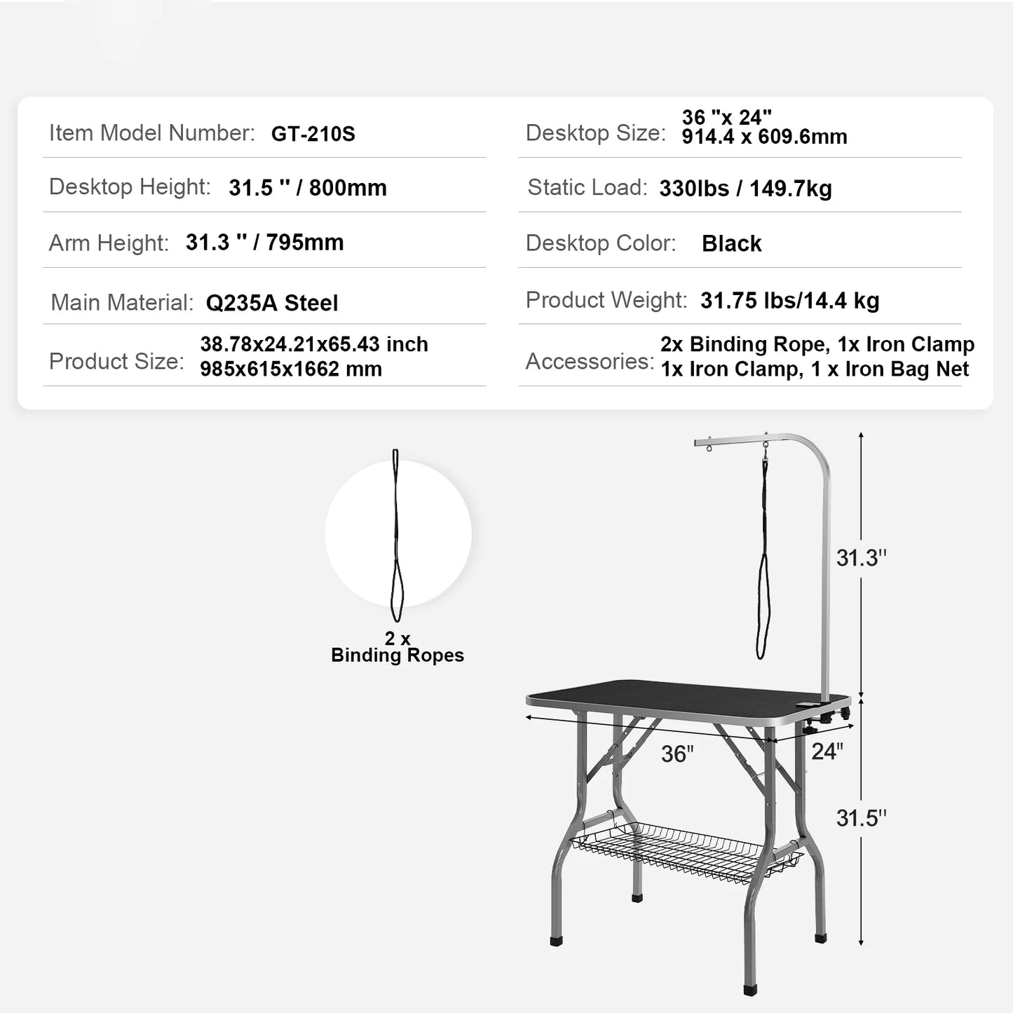 Two Arm Dog Grooming Table With Clamp And Foldable Stand