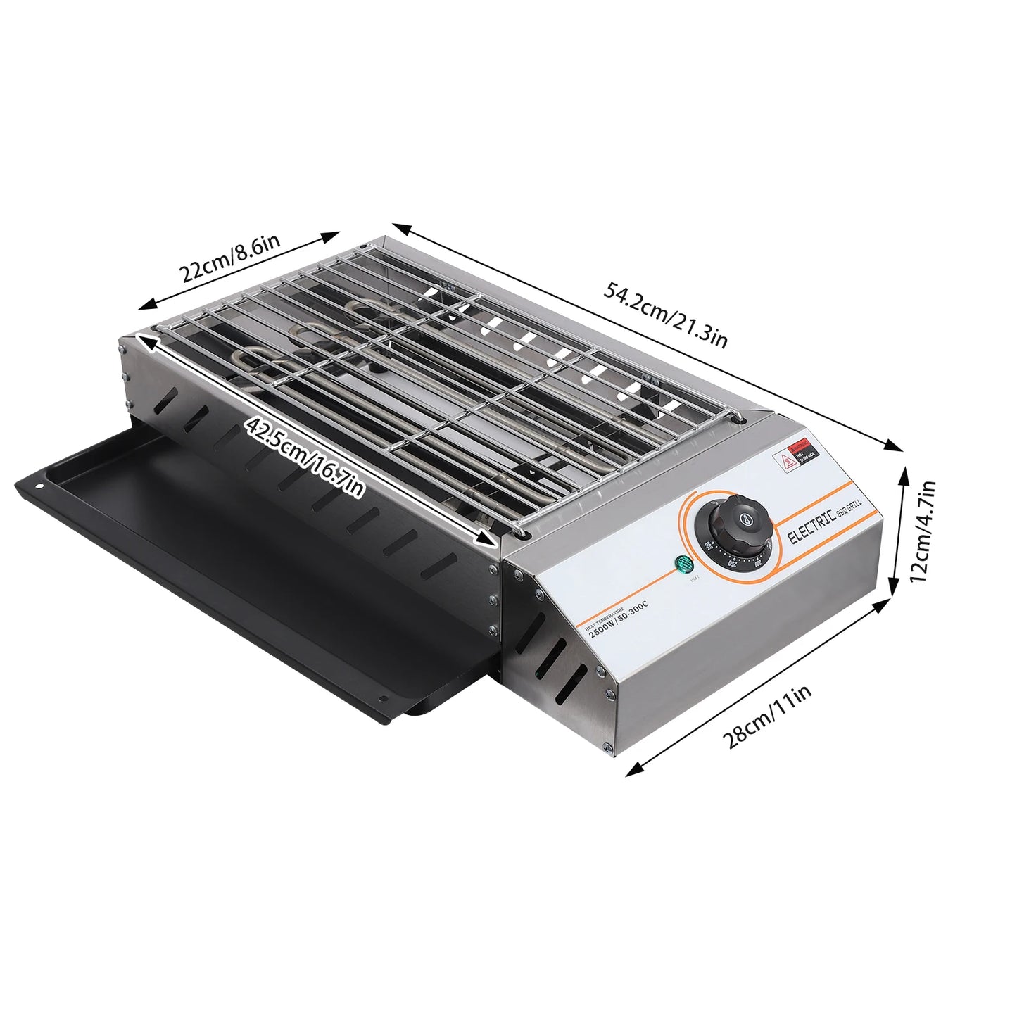 1800W Stainless Steel Electric Tabletop Grill with Adjustable Temperature Control