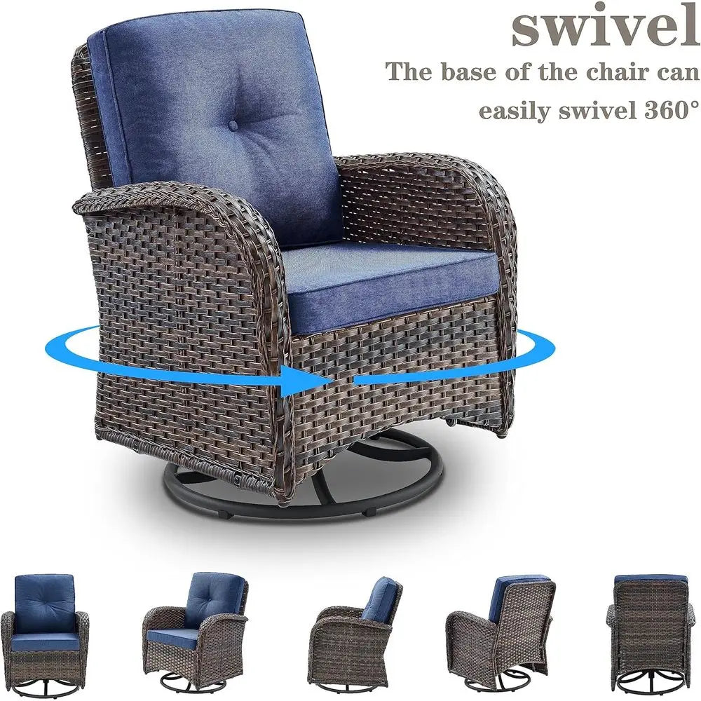 Outdoor Swivel Glider Wicker Chairs With Cushions For Patio