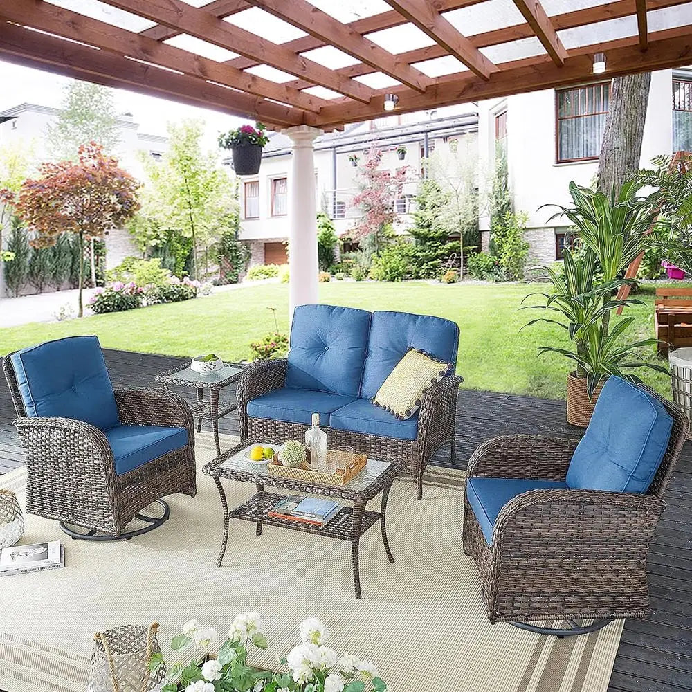 Outdoor Swivel Glider Wicker Chairs With Cushions For Patio