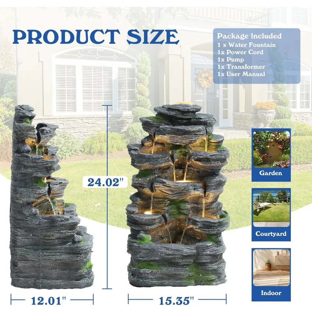 Seven-Tier Rock Waterfall Fountain With LED Lights