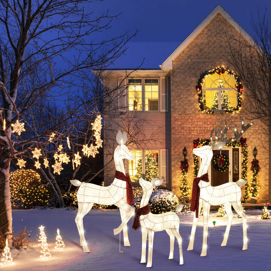3-Piece Large Lighted Christmas Deer Family Set Outdoor Yard Decoration with 210 LED Lights