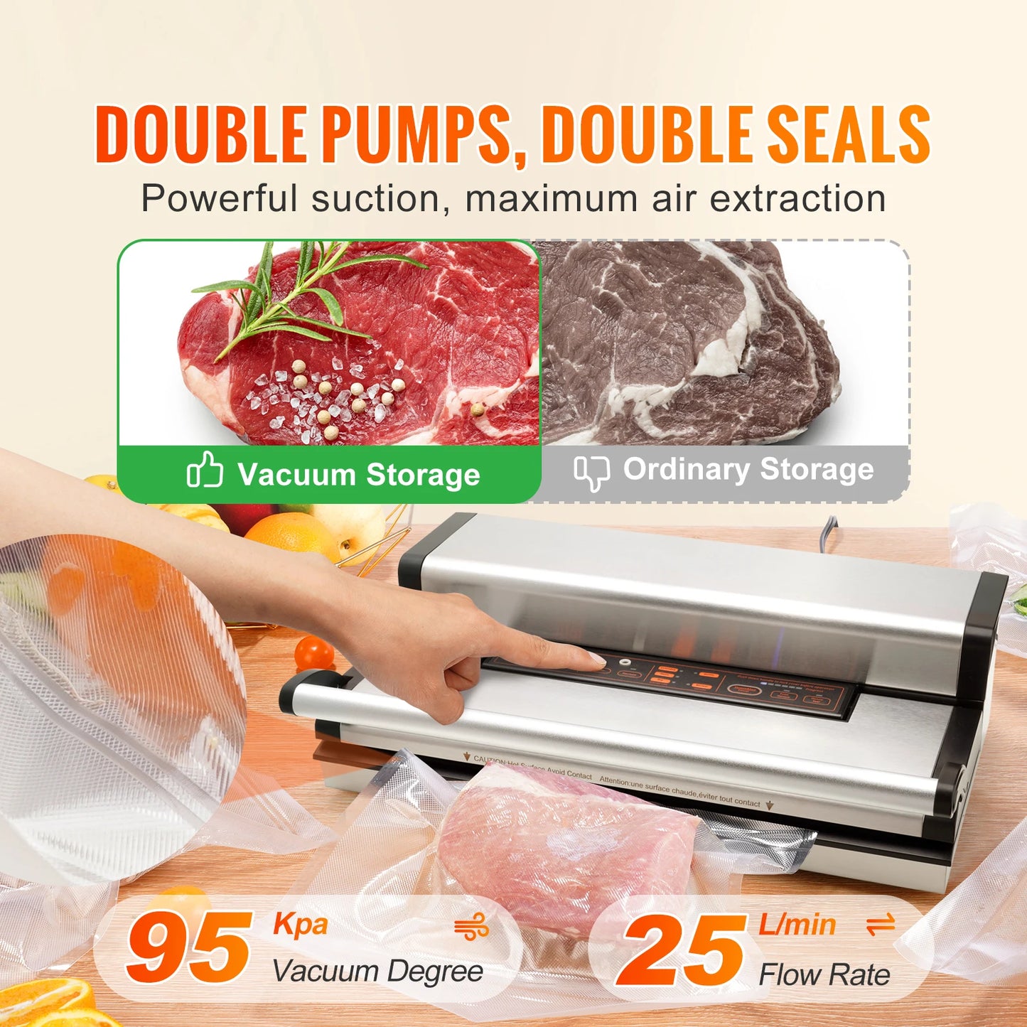 SucceBuy Commercial Vacuum Sealer Machine With Bag Roll Storage Cutter