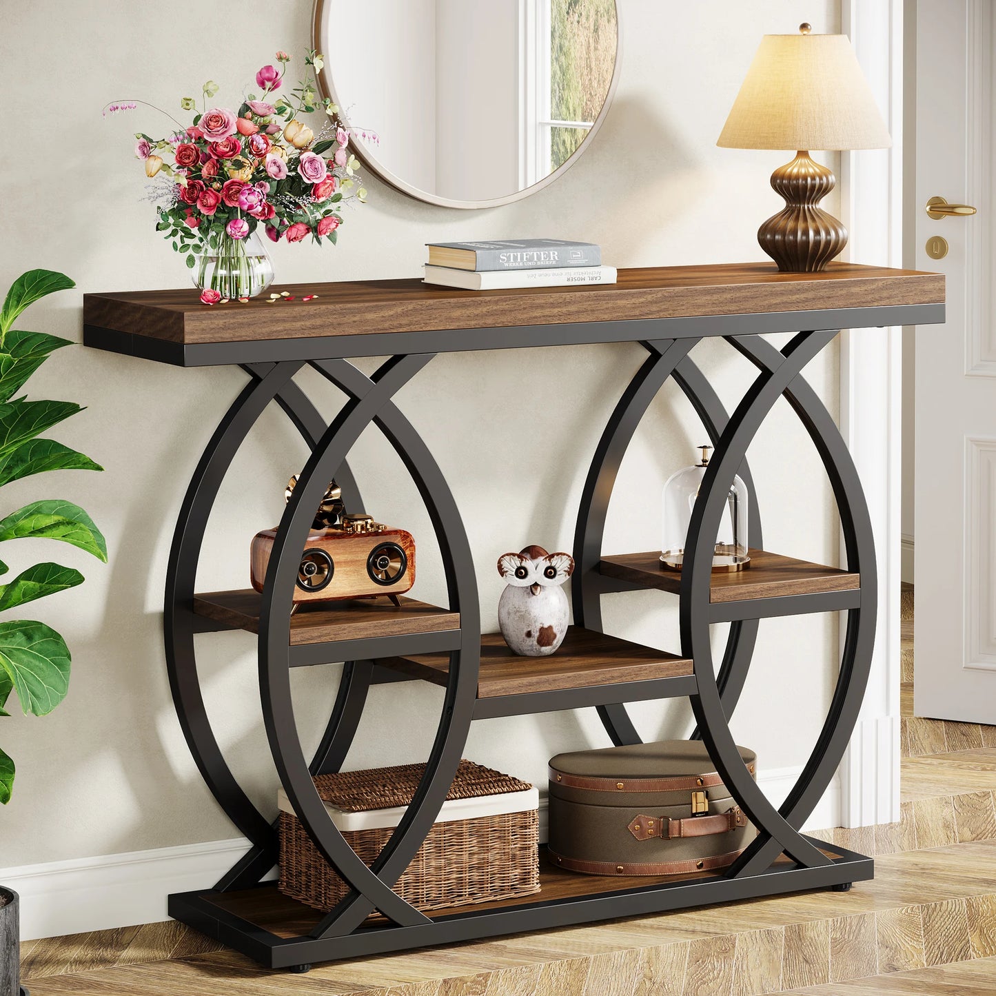 Industrial Console Table For Narrow Entryway Hallway Thick Top
