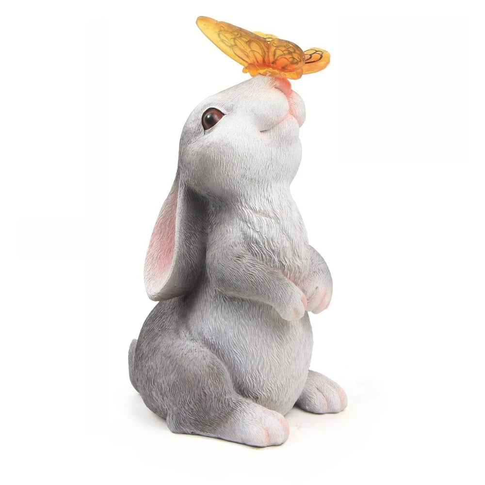 Solar Bunny Statue With Butterfly LED Light For Garden