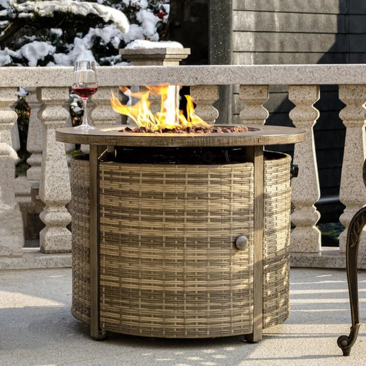 Wicker Propane Fire Pit Table With Lid And Lava Rocks