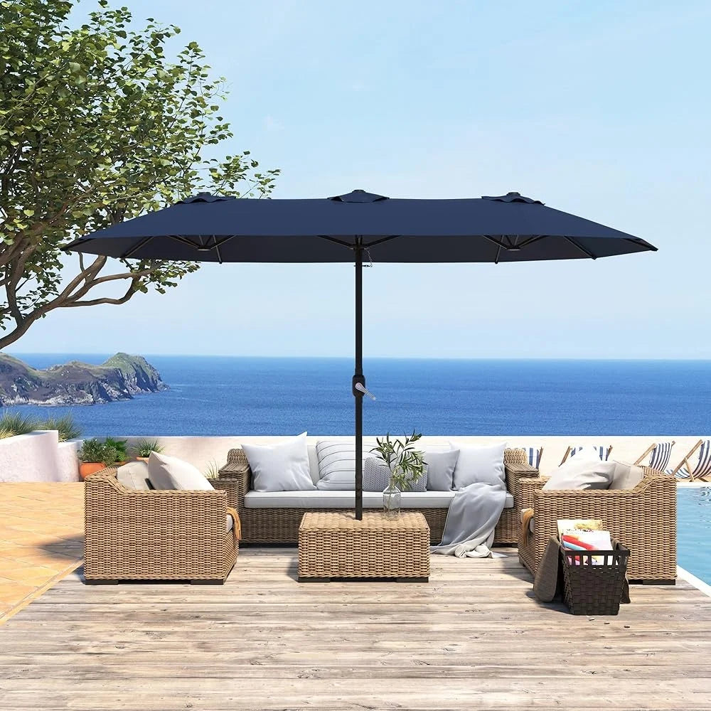 Double Sided Patio Umbrella With Base Crank Handle