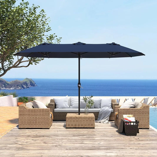 Double Sided Patio Umbrella With Base Crank Handle