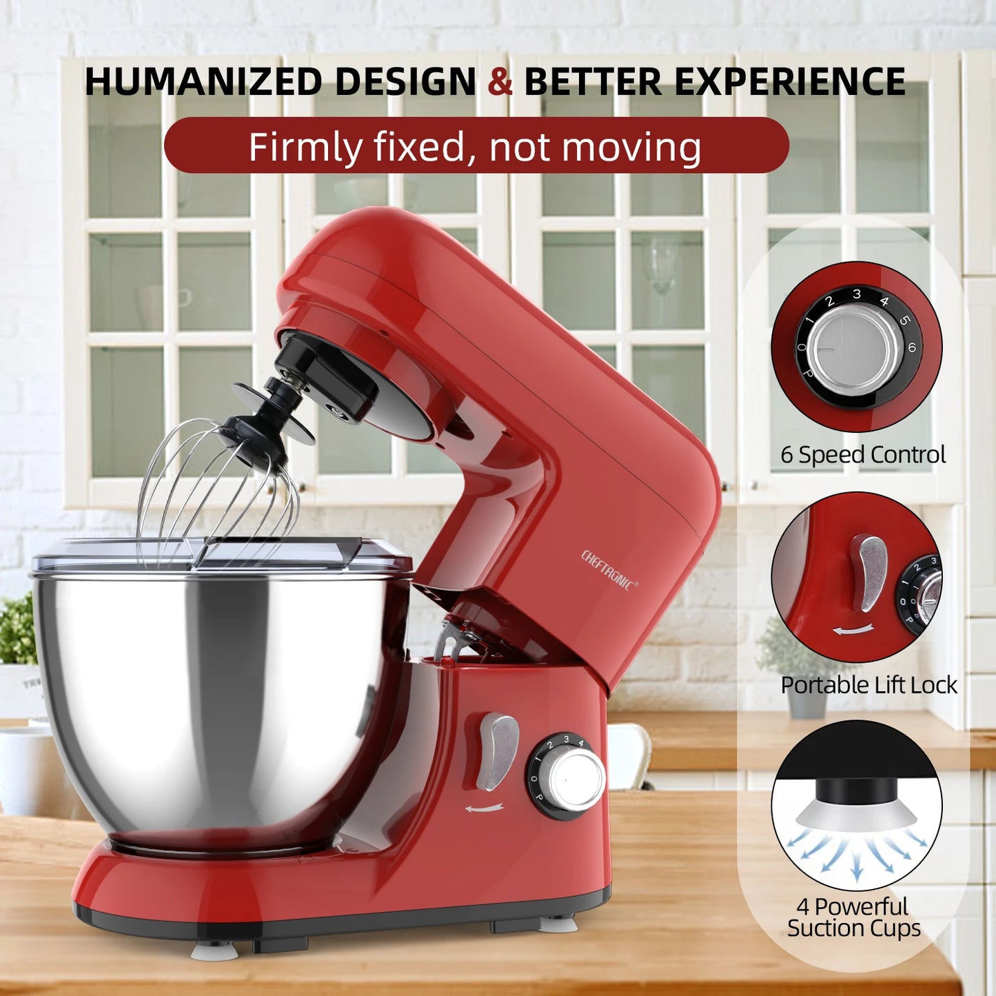 Cheftronic 4.5-Quart Tilt-Head Stand Mixer with 6 Speeds