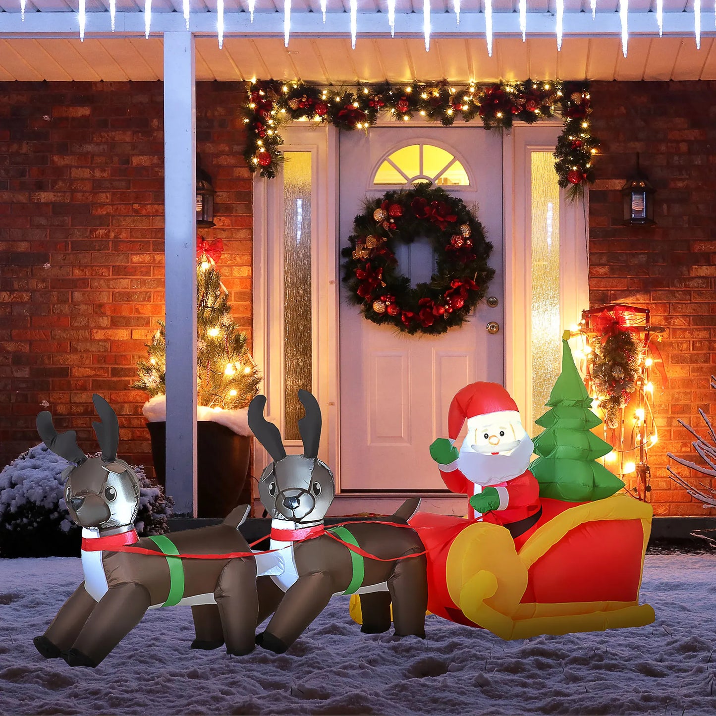 Self Inflating Santa Claus Sleigh And Reindeer Scene