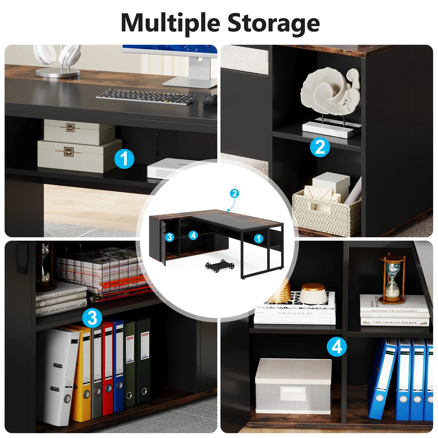 Tribesigns L Shaped Executive Desk With Cabinet Storage