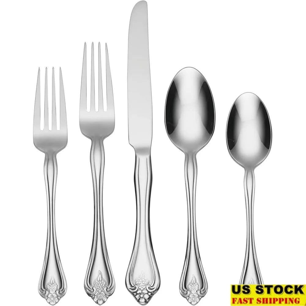 Romantic Floral Flatware Set Stainless Steel Dining