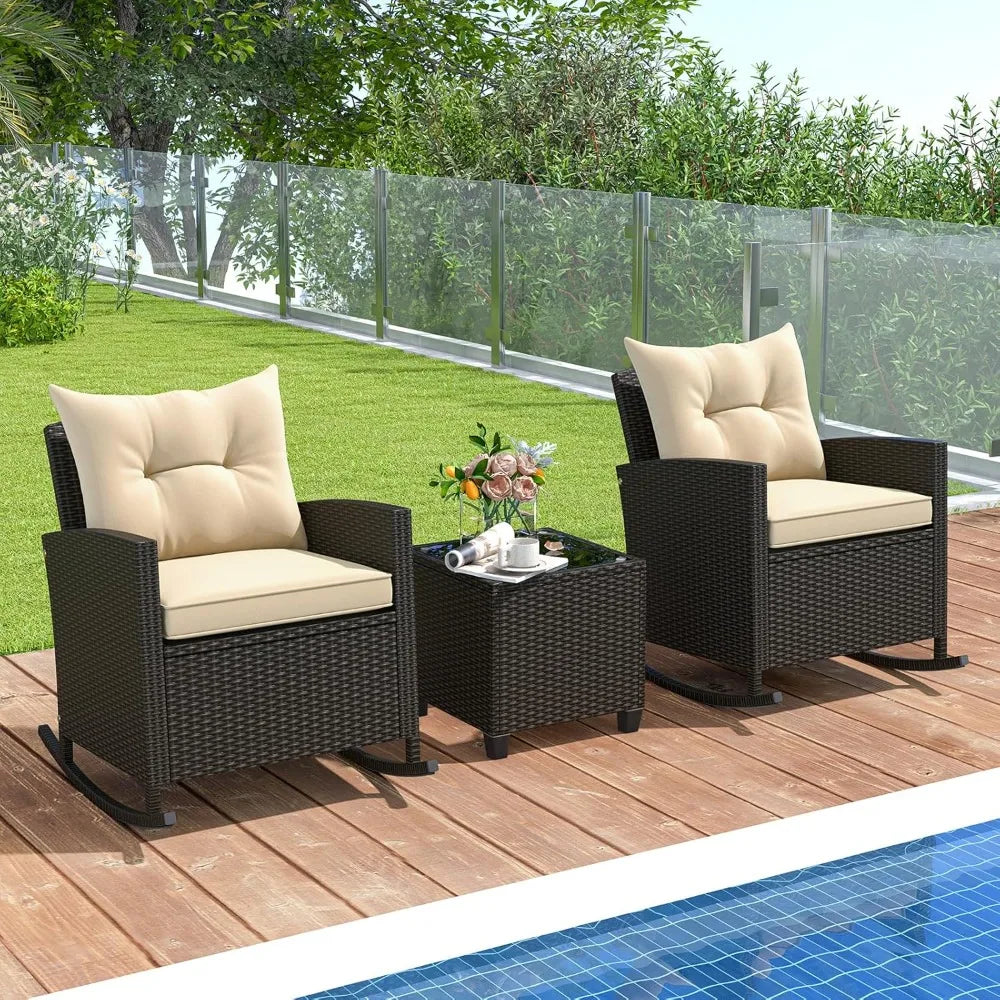 Oralner Outdoor 3 Piece Wicker Patio Set With Table