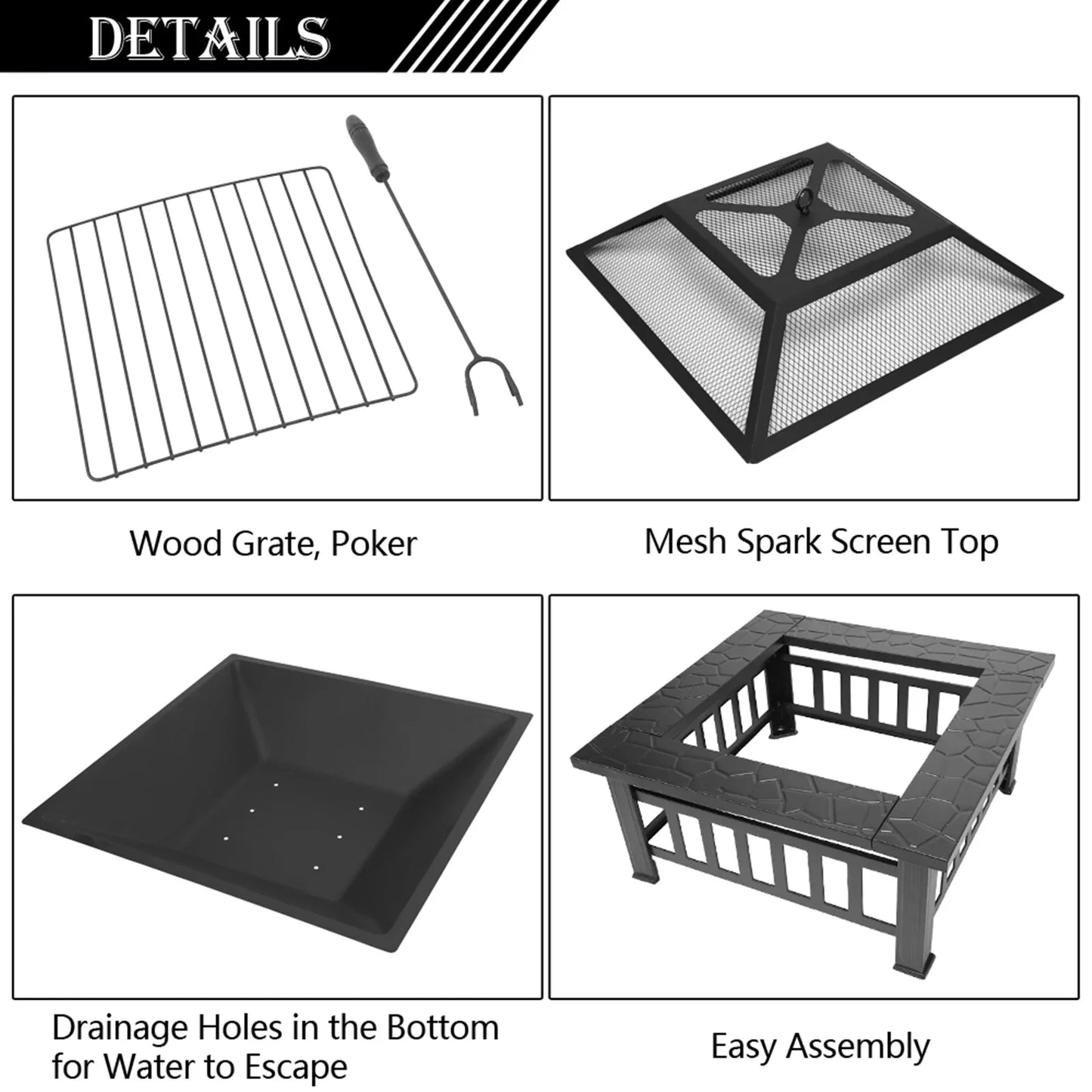 Portable Metal Fire Pit For Courtyard Patio With Accessories Kit